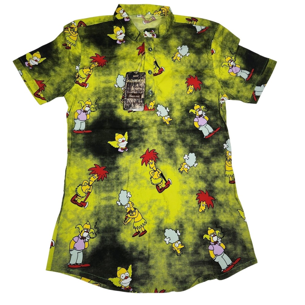 NWT Simpsons Krusty Sideshow Bob‎ Shirt XS Yellow Cotton Blend Casual